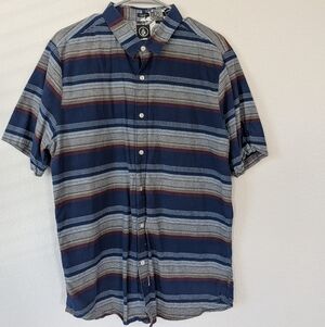 Volcom Men's Striped Blue and Gray Shirt